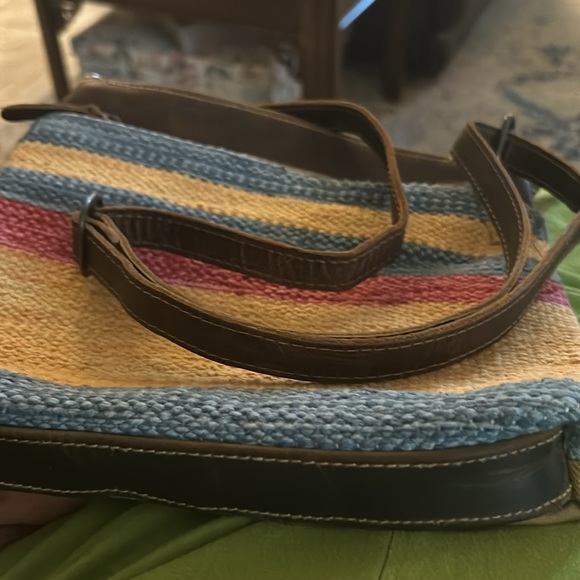 Myra Crossbody Bag Leather & 100% Cotton Woven Colorful Front Yellow,Blue,Red - Picture 14 of 14